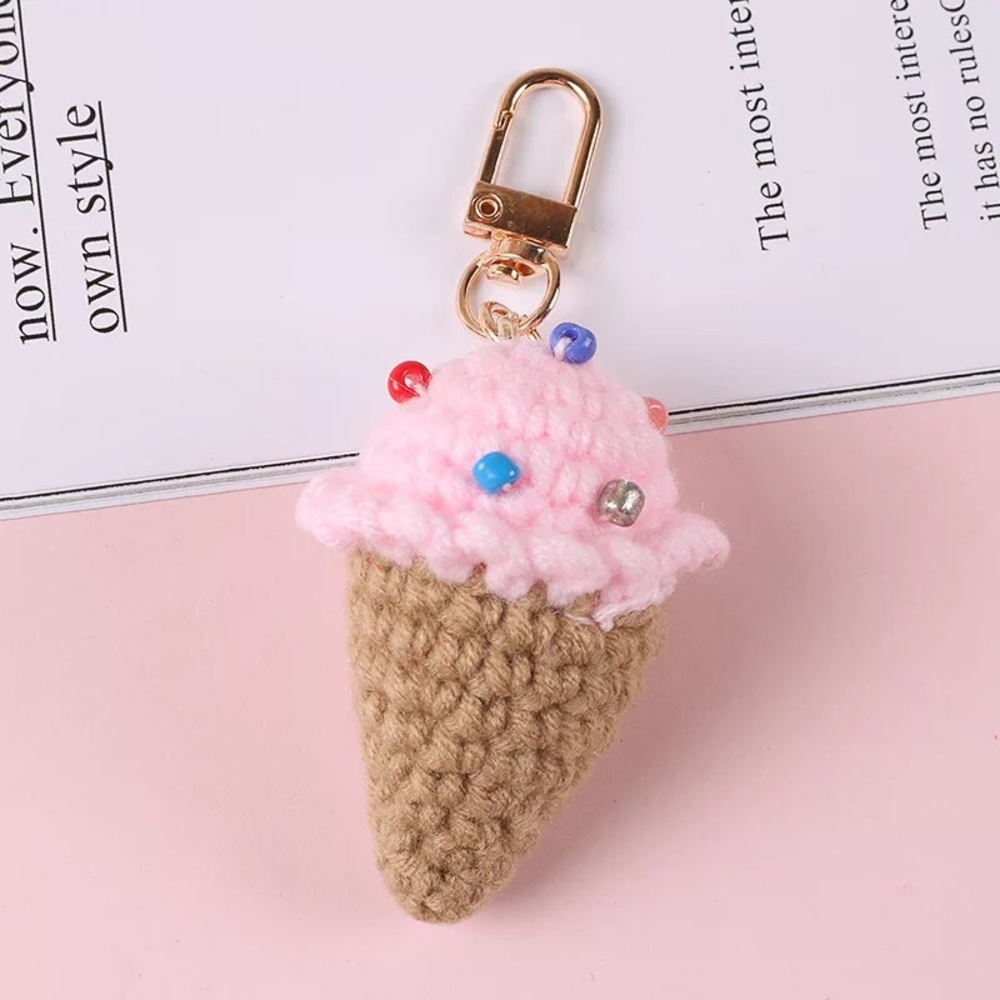 Crochet keychain ice cream womens girls cute pink